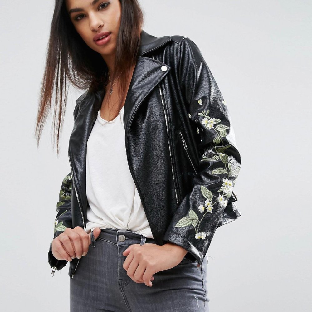 Missguided Embroidery Moto Jacket